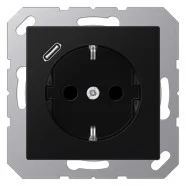 Alleen Vandaag Jung A 1520-18 C SWM Wandcontactdoos met beschermingscontact en USB-laadcontactdoos Type C Grafietzwart Mat
