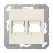 Beperkt Aanbod Jung A1569-25WE Afdekking (klikbevestiging) voor modular jack 2-voudig EMT, AMP, MTRJ Met tekstvensters AS range Wit