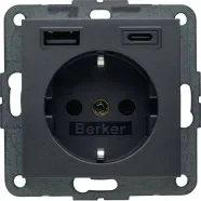 Berker 48141606 S.1/B.3/B.7 Wandcontactdoos met randaarde en steekklemen en USB A+C Antraciet mat Koopje