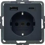 Berker 48146086 Q.1/Q.3/Q.7 Wandcontactdoos met randaarde en steekklemmen en USB A+C antraciet soft finish Tijdelijk Beschikbaar