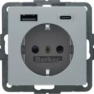 Actieprijs Berker 48146084 Q.1/Q.3/Q.7 Wandcontactdoos met randaarde en steekklemen en USB A+C Alulook soft finish
