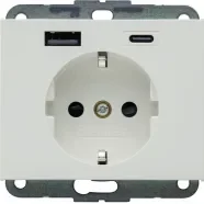 Voordeelprijs Berker 48147009 K.1/K.5 Wandcontactdoos met randaarde en steekklemen en USB A+C Polarwit glanzend