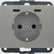 Berker 48157004 K.1/K.5 Wandcontactdoos met randaarde en steekklemen en 2xUSB C (PD) Edelstaal Laatste Kans