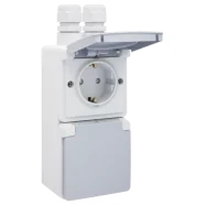 Betrouwbaar Niko 700-37832 Spuitwaterdicht dubbel verticaal stopcontact 16 A/250 Vac met beschermingsafsluiters en voorbedraad Inclusief doos met twee M20-ingangen met wartel Schroefklemmen Grijs