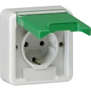 Gira 4450357 Wandcontactdoos met randaarde 16A 250V met klapdeksel en tekstkader (bovenstuk) met groen klapdeksel en tekstkader Groen Fabrieksprijs