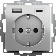 Finale Uitverkoop Gira 2459600 Systeem 55 Wandcontactdoos met randaarde 16A 250V met geïntegreerde verhoogde aanraakbeveiliging en USB-voeding Edelstaal
