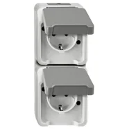 Schneider Electric Merten MTN2329-8029 Aquastar Buitenstopcontact 2-voudig Opbouw Verticaal met Randaarde Grijs Seizoensaanbieding