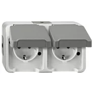 Schneider Electric Merten MTN2321-8029 Aquastar Buitenstopcontact 2-voudig Opbouw Horizontaal met Randaarde Grijs Koop Vandaag