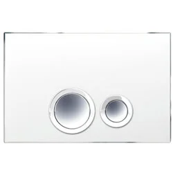 Aanbieding Rezi Design bedieningsplaat glas DF met 2 ongelijke druktoetsen in verchroomd messing helder wit/chroom 260x173mm