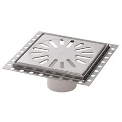 Gereduceerde Prijs Aquaberg RVS renovatieput met RVS rooster, inclusief twee reukafsluiters inbouwhoogte 7mm 150x150mm