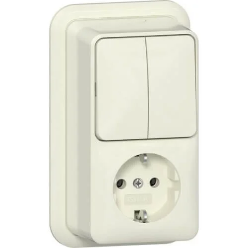 Gira Opbouw combinatie serie wipschakelaar (10A) en wandcontactdoos met randaarde 16A - 250V (met montageplaat en adapter K/P25) Beperkt Aanbod