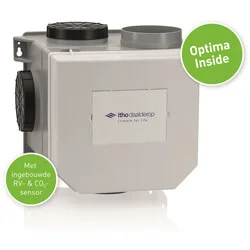 Direct Beschikbaar Itho Daalderop High Performance woonhuisventilator Optima Inside pakket met geintegreerde vochtsensor en CO2 sensor 468 m3/h bij 100 Pa CVE-S OPTIMA INSIDE met euro-stekker en perilex stekker