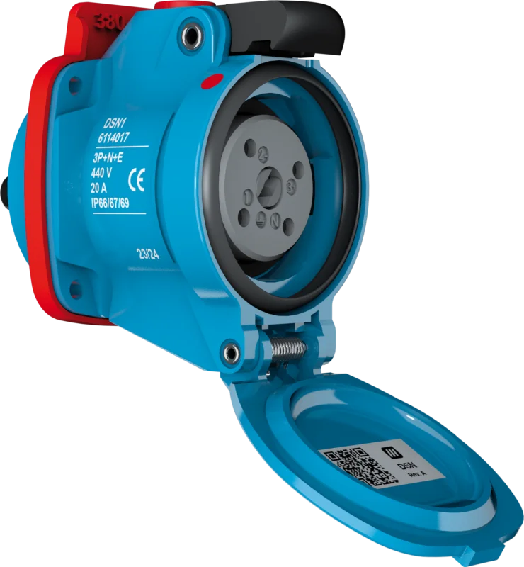 Beperkte Voorraad Marechal - 6114017R - Decontactor DSN1 Contactdoos Poly Blauw Size.1 IP66/67/69 3P+N+A 20A 440V AC Zelfsluitende Deksel - 83400825