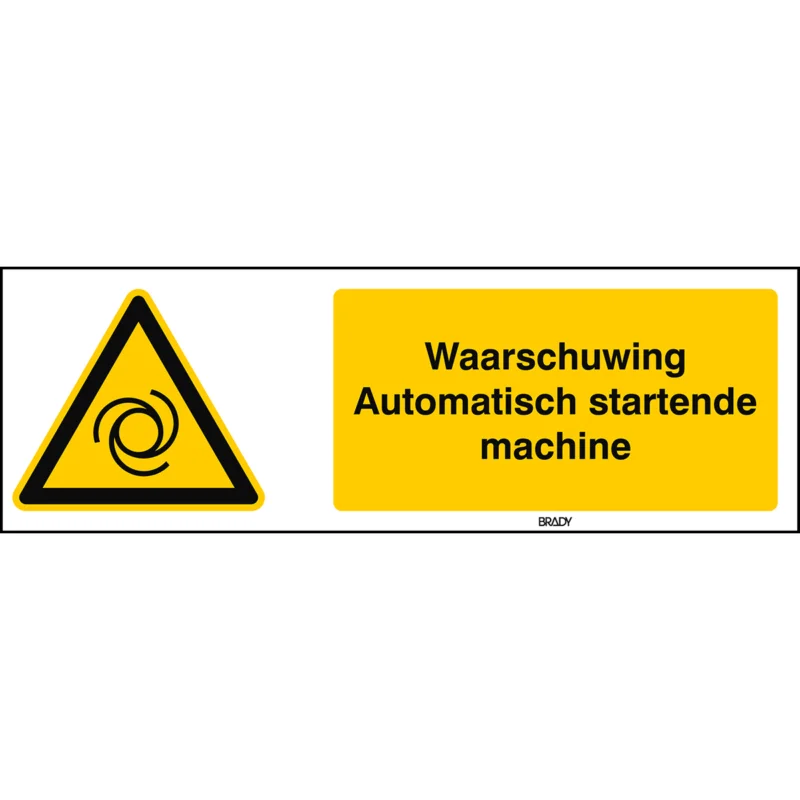 Brady - Waarschuwingspictogram - ISO 7010 Pictogrammen - Waarschuwing Automatisch startende machine - STNL W018-297x105-PE-CRD/1 - 829020 - 86829020 Flitsaanbieding