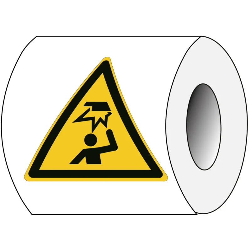 Brady - Waarschuwingspictogram - ISO Veiligheidspictogram - Waarschuwing laaghangende obstakels - stootgevaar - PIC W020- Tri 050-PE-ROLL/1 - 829276 - 86829276 Merkproduct
