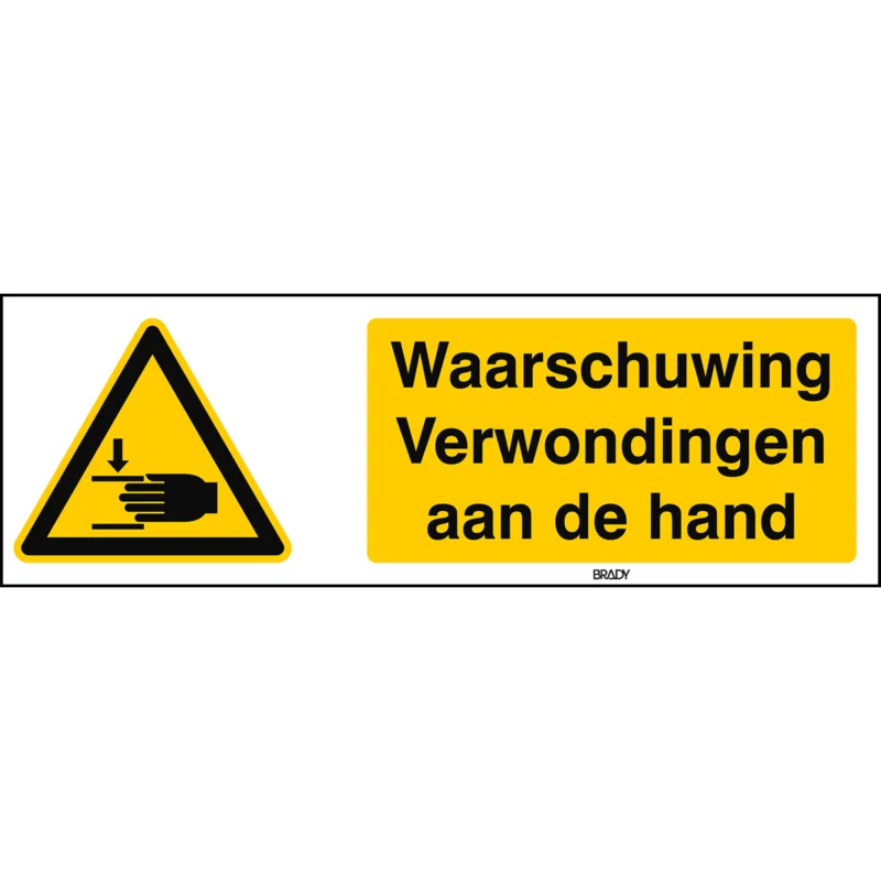 Brady - Waarschuwingspictogram - ISO 7010 Pictogrammen - Waarschuwing Verwondingen aan de hand - STNL W024-297x105-PE-CRD/1 - 829908 - 86829908 Actieprijs