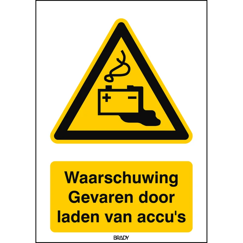 Brady - Waarschuwingspictogram - ISO 7010 Pictogrammen - Waarschuwing Gevaren door laden van accu‘s - STNL W026-148x210-PP-CRD/1 - 830207 - 86830207 Populair