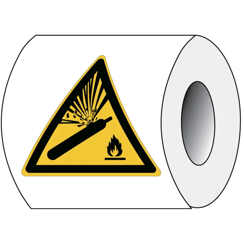 Brady - Waarschuwingspictogram - ISO Veiligheidspictogram - Waarschuwing Gashouders onder druk - PIC W029- Tri 050-PE-ROLL/1 - 830608 - 86830608 Merkproduct