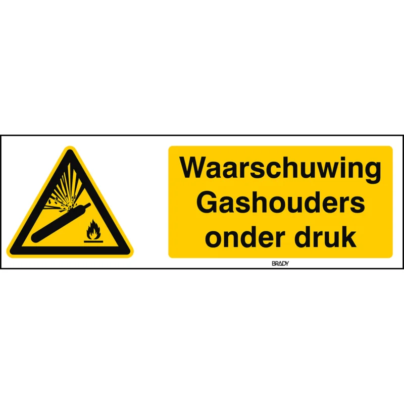 Brady - Waarschuwingspictogram - ISO 7010 Pictogrammen - Waarschuwing Gashouders onder druk - STNL W029-450x150-PE-CRD/1 - 830649 - 86830649 Weekendaanbieding