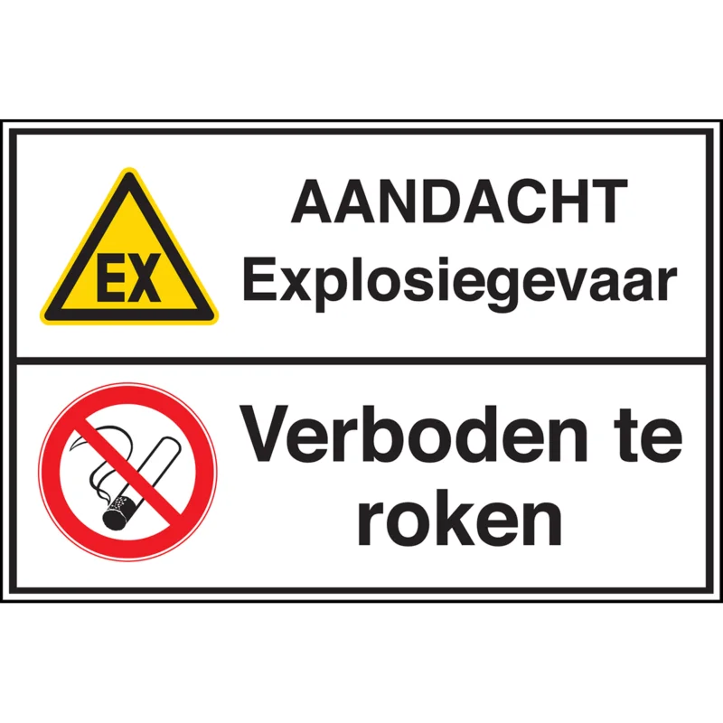 Alleen Vandaag Brady - Waarschuwingspictogram - Gecombineerde pictogram - Aandacht Explosiegevaar / Verboden te roken - AANDACHT Explosiegevaar Verboden te roken - STN 270-297X210-B7541 - 223973 - 86223973