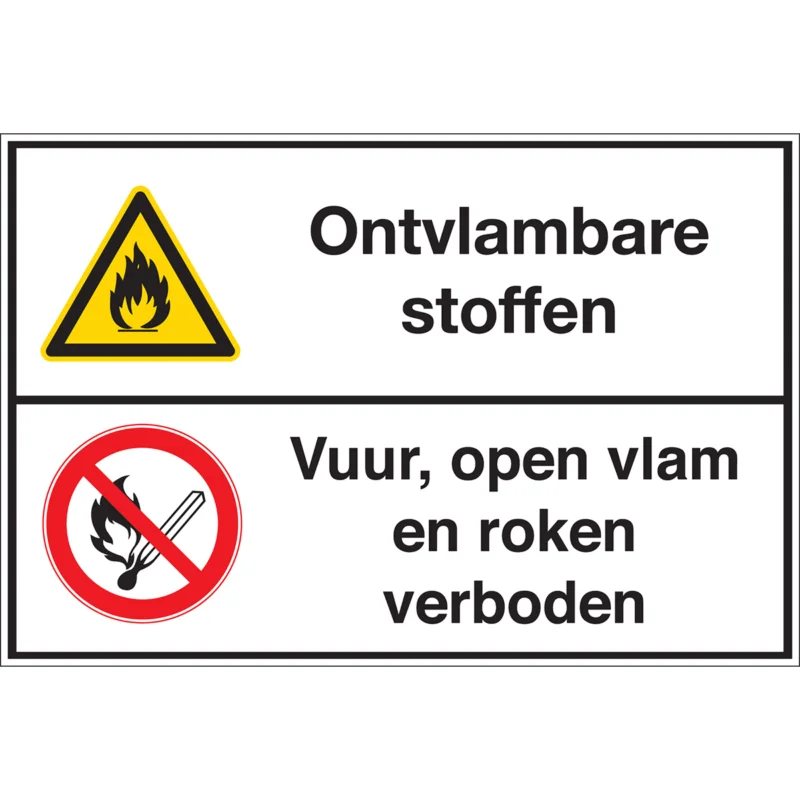 Aanbieding Brady - Waarschuwingspictogram - Gecombineerde pictogram - Ontvlambare stoffen / Vuur, open vlam en roken verboden - Ontvlambare stoffen Vuur, open vlam en roken verboden - STN 262-450X300-B7527 - 252611 - 86252611