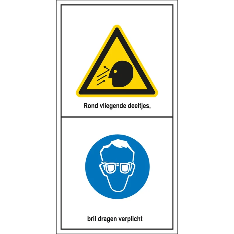 Aanbieding Brady - Waarschuwingspictogram - Pictogrammen volgens machinerichtlijn - Gevaar voor rondvliegende deeltjes, bril dragen verplicht - Rond vliegende deeltjes, bril dragen verplicht - STN 1652-050x096-B7541 - 804022 - 86804022