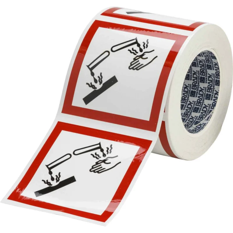 Direct Beschikbaar Brady - Gevaarlijke stoffen pictogram - GHS Symbool - GHS05 - Bijtend - PIC 1808-100*100-B7541-RLL - 811714 - 86811714