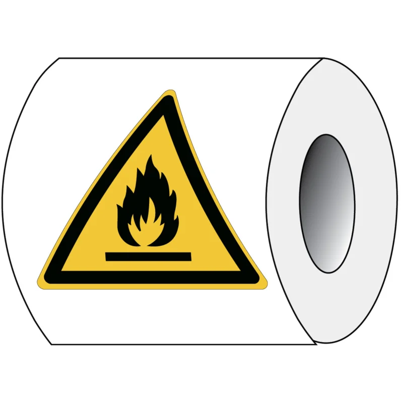 Brady - Waarschuwingspictogram - ISO Veiligheidspictogram - Waarschuwing Ontvlambare Stoffen - PIC W021-Tri 100-PE-ROLL/1 - 829426 - 86829426 Superprijs