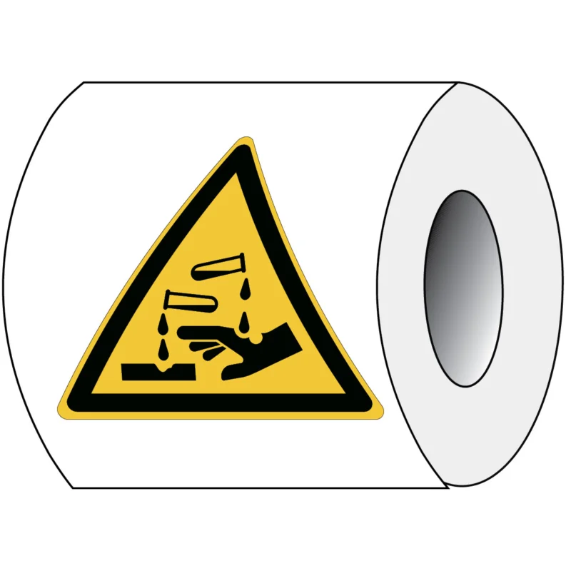 Brady - Waarschuwingspictogram - ISO Veiligheidspictogram - Waarschuwing Bijtende Stoffen - PIC W023-Tri 100-PE-ROLL/1 - 829722 - 86829722 Dagaanbieding