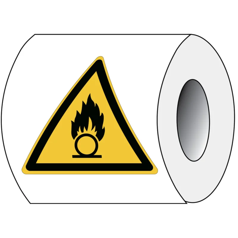 Brady - Waarschuwingspictogram - ISO-veiligheidspictogram - Waarschuwing - Oxiderende stoffen - PIC W028-Tri 100-PE-ROLL/1 - 830462 - 86830462 Seizoensaanbieding