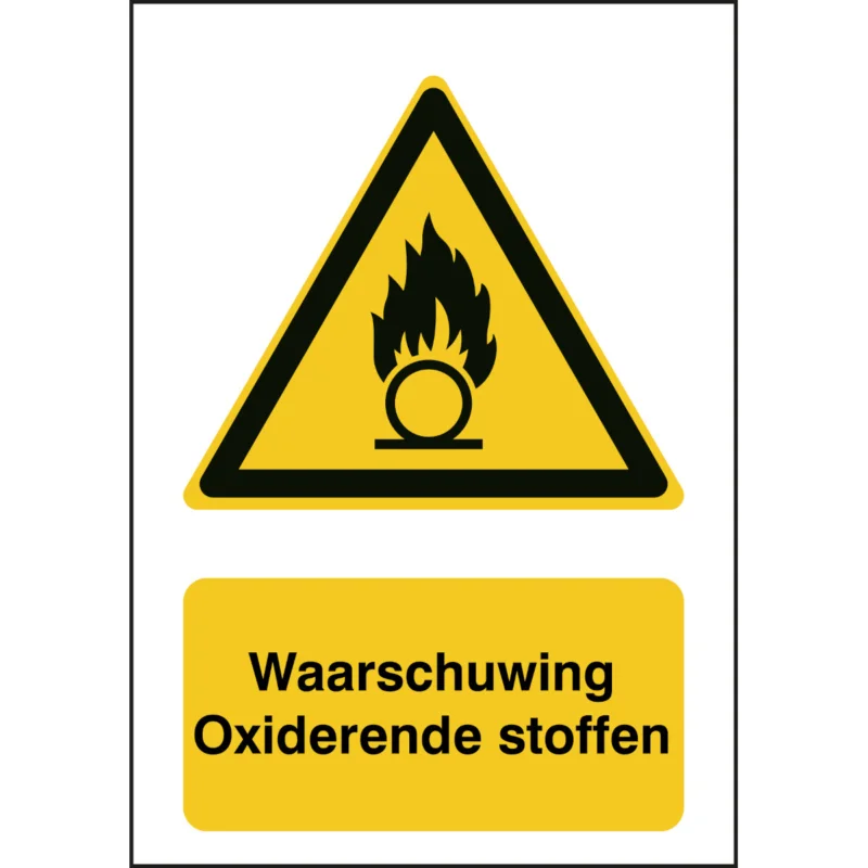 Brady - Waarschuwingspictogram - ISO-veiligheidspictogram – Waarschuwing – Oxiderende stoffen - STNL W028-148x210-AL-CRD/1 - 830511 - 86830511 Express Levering