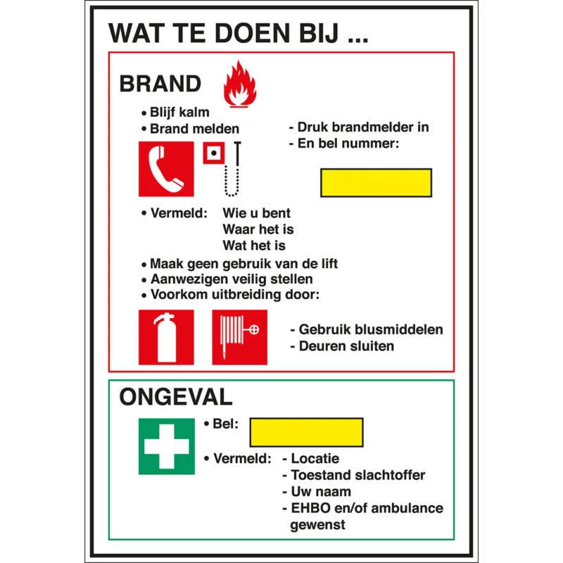 Beste Prijs Brady - Overige pictogrammen - Calamiteitenbord - WAT TE DOEN BIJ... - STN 993-210X297-B7527 - 223885 - 86223885