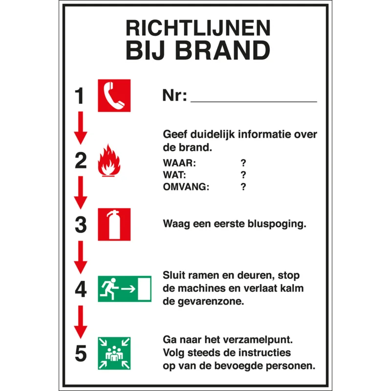 Brady - Overige pictogrammen - Calamiteitenbord - RICHTLIJNEN BIJ BRAND... - STN 991-210X297-B7541 - 251679 - 86251679 Bestel Nu