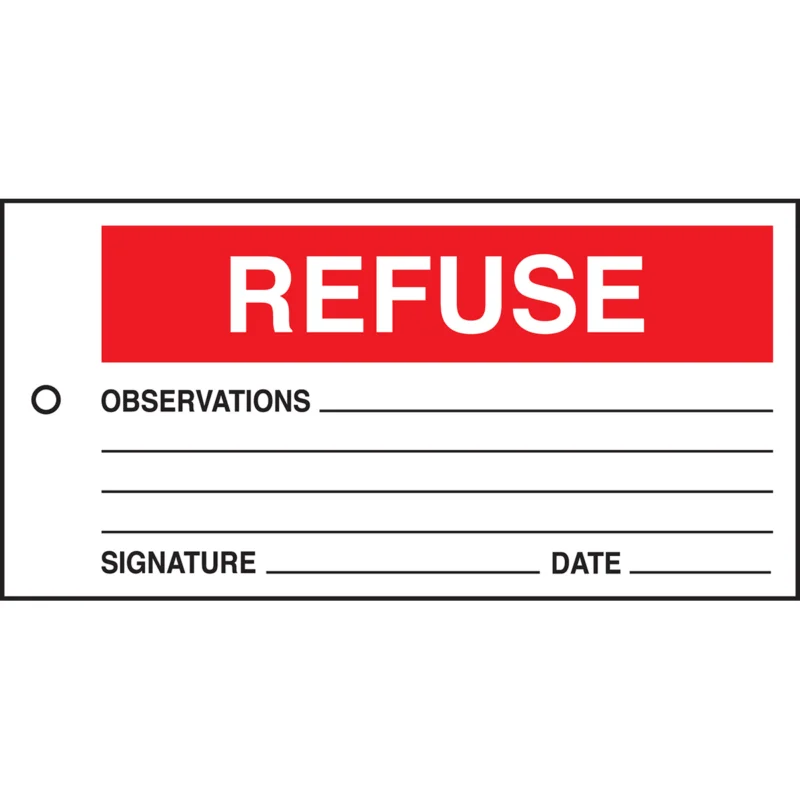 Bestel Nu Logistiek Signs - TAG-F-REFUSE-75X150MM