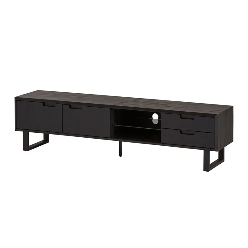 Bestseller TV dressoir 200 met 2 deuren, 2 lades en 2 open vakken met glasplaat